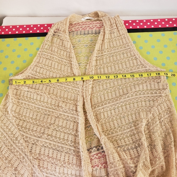 STUDIO JPR Knit Crochet Light Tan Open Cardigan Sweater Womens L EUC Boho Fringe - Picture 6 of 13